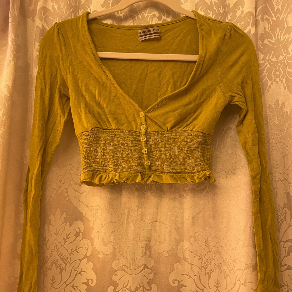 Urban Outfitters Mustard Smocked Long Sleeve Top